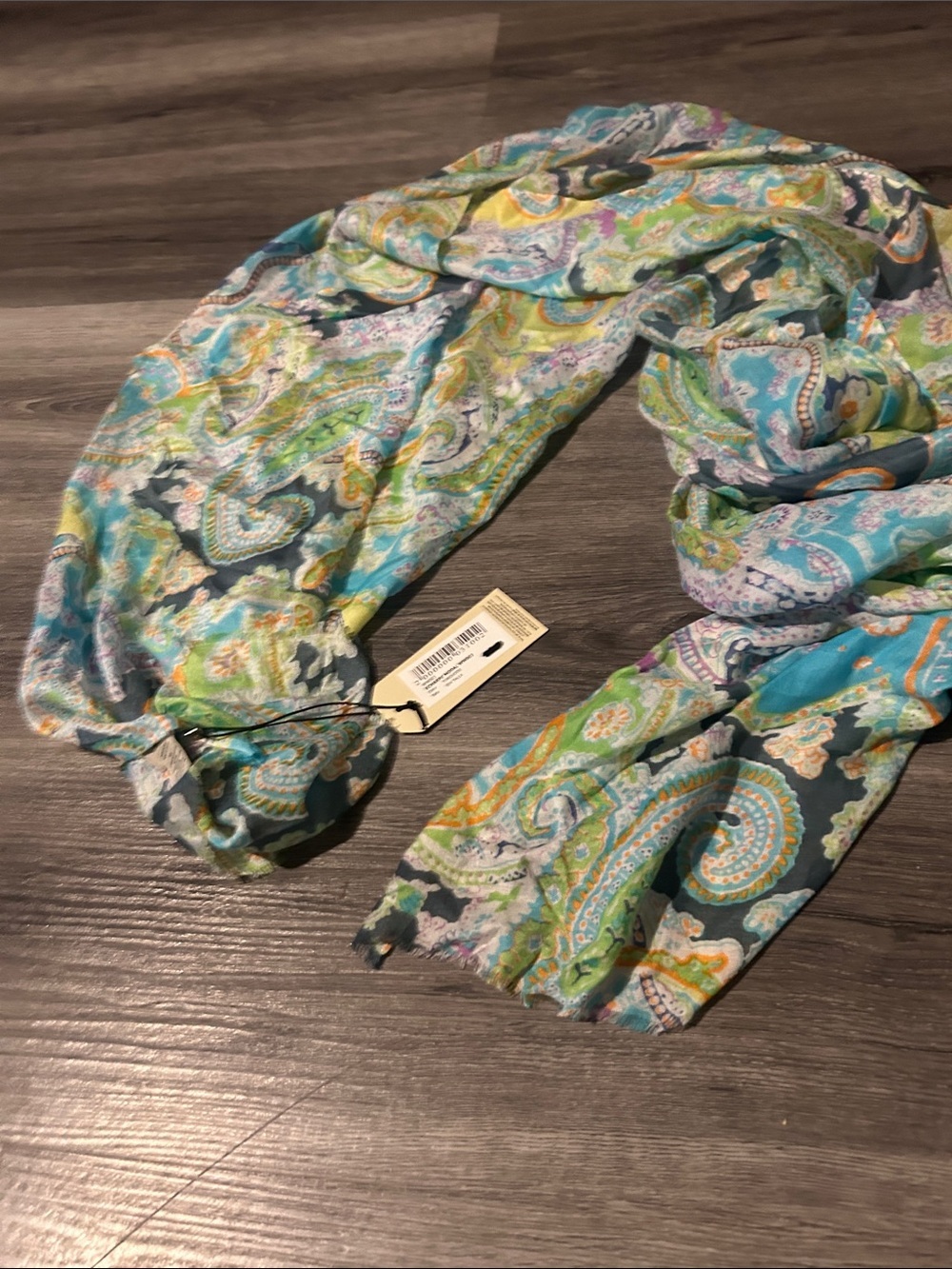 Lightweight Paisley Scarf in Teal & Green - Picture 2 of 5